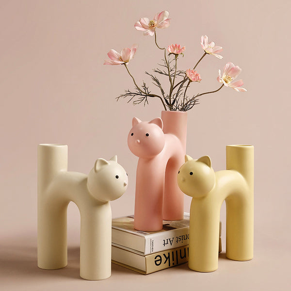 Cute Tube Cat Vase Living Room Home Desktop Decoration Home Decor Vase